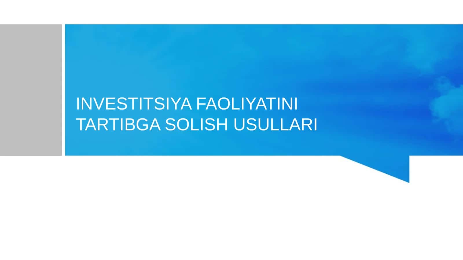 Investitsiya faoliyatini tartibga solish usullari