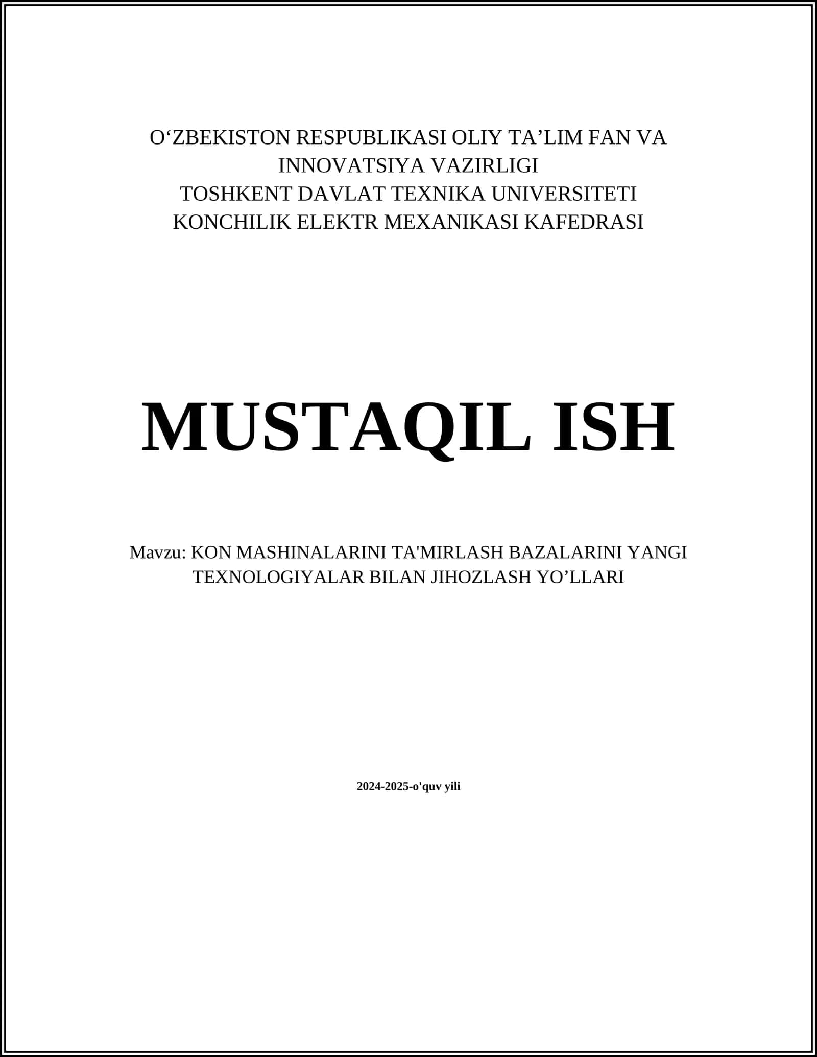 KON MASHINALARINI TA'MIRLASH BAZALARINI YANGI TEXNOLOGIYALAR BILAN JIHOZLASH YO’LLARI