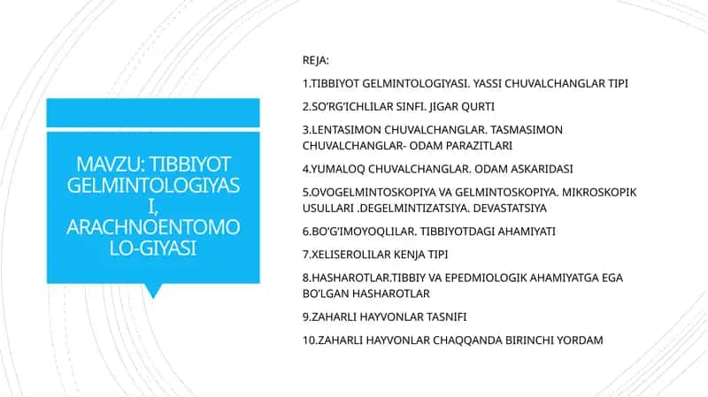 TIBBIYOT GELMINTOLOGIYASI, ARACHNOENTOMOLO-GIYASI