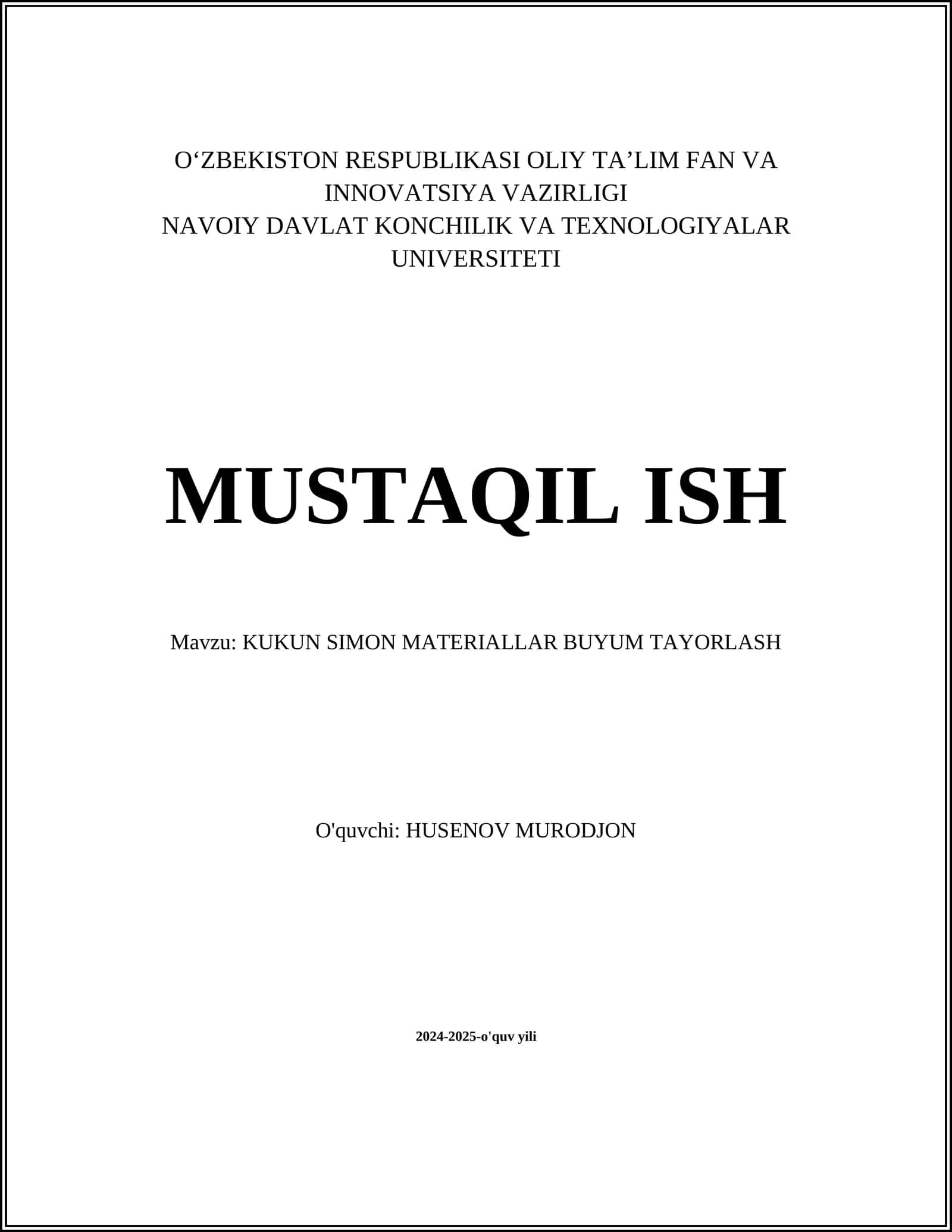 KUKUN SIMON MATERIALLAR BUYUM TAYORLASH
