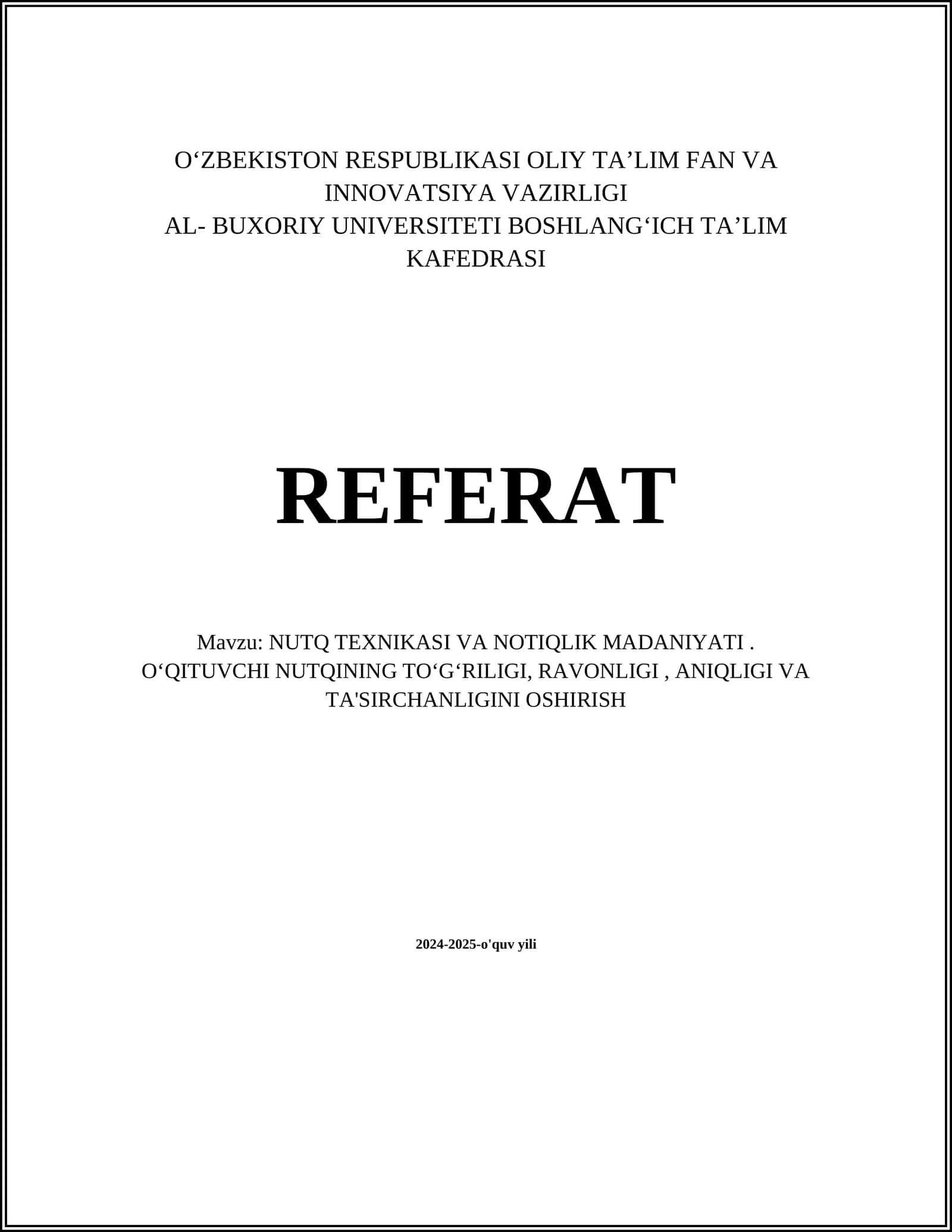 NUTQ TEXNIKASI VA NOTIQLIK MADANIYATI