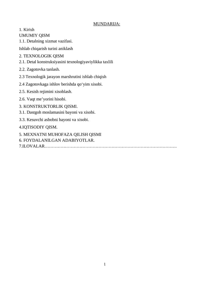 Naklatka detalini tayyorlash texnologiyasi