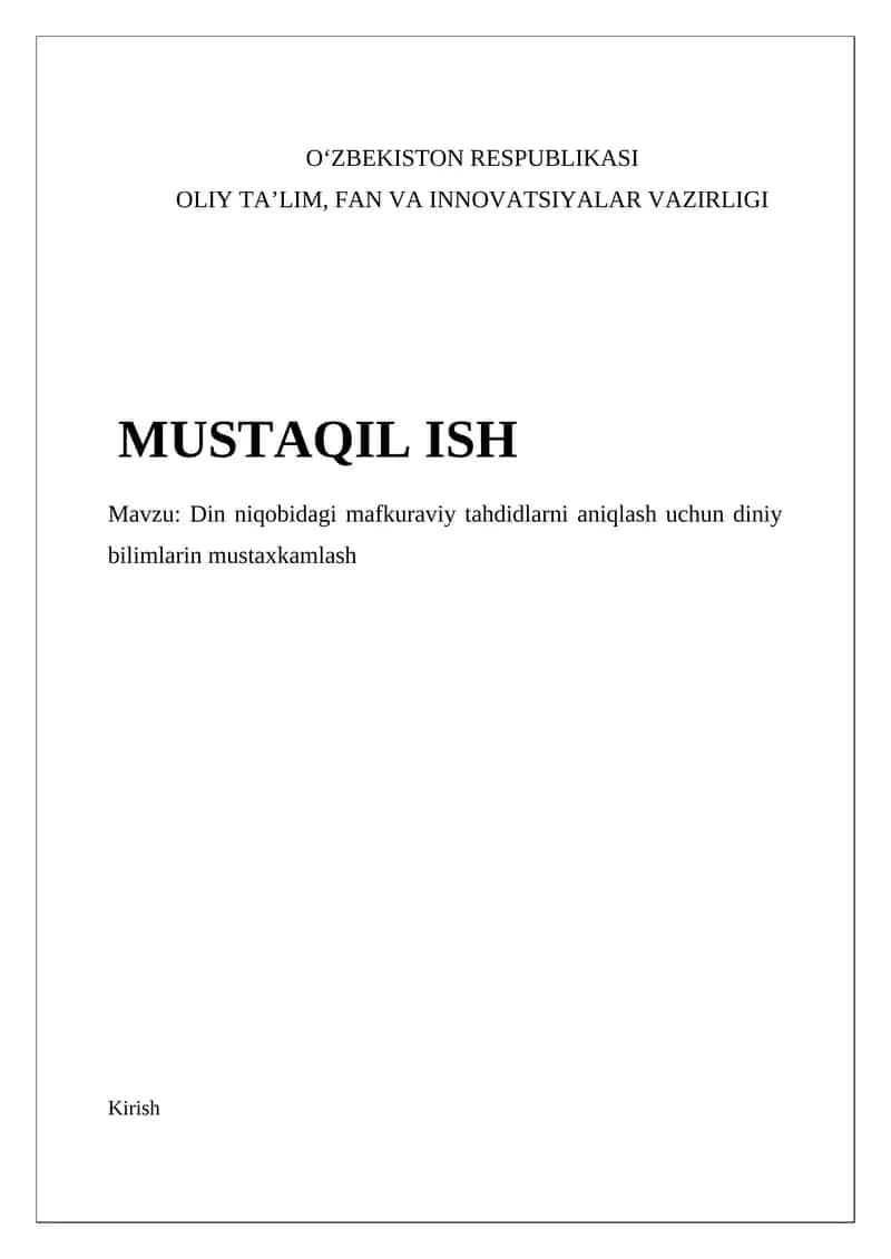 Din niqobidagi mafkuraviy tahdidlarni aniqlash uchun diniy bilimlarin mustaxkamlash