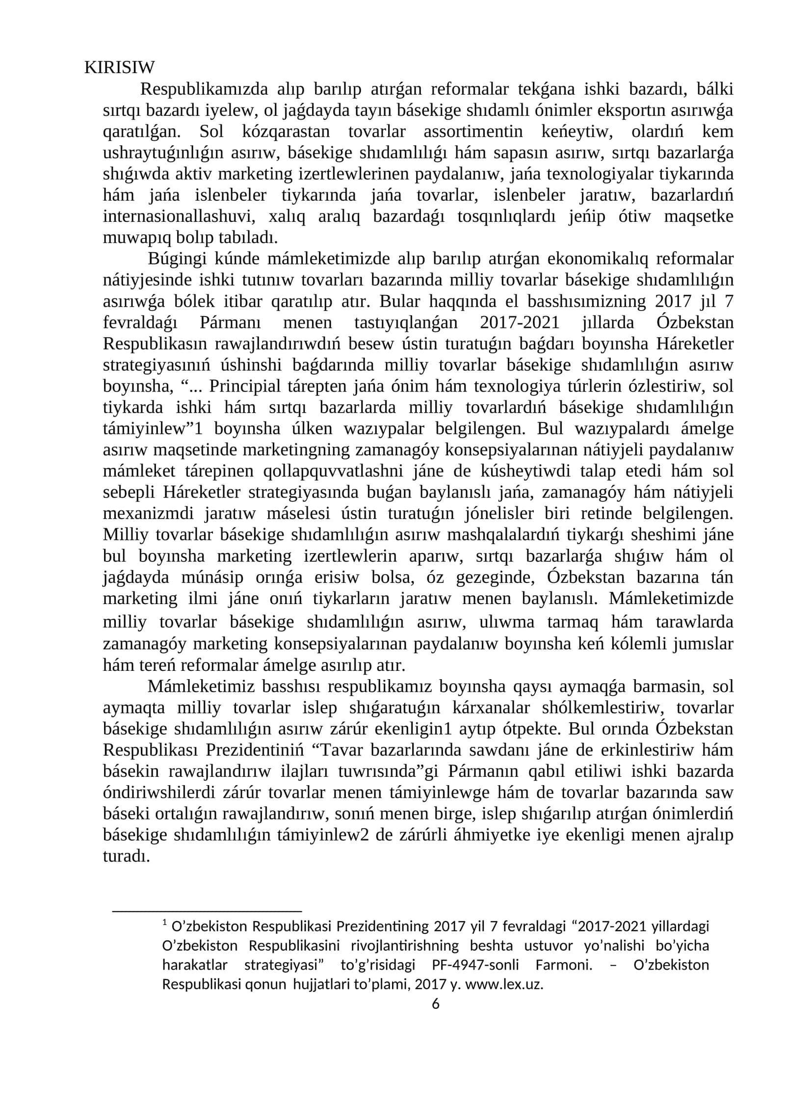 2017-2021 jıllarda Ózbekstan Respublikasın rawajlandırıwdıń besew ústin turatuǵın baǵdarı boyınsha Háreketler strategiyası