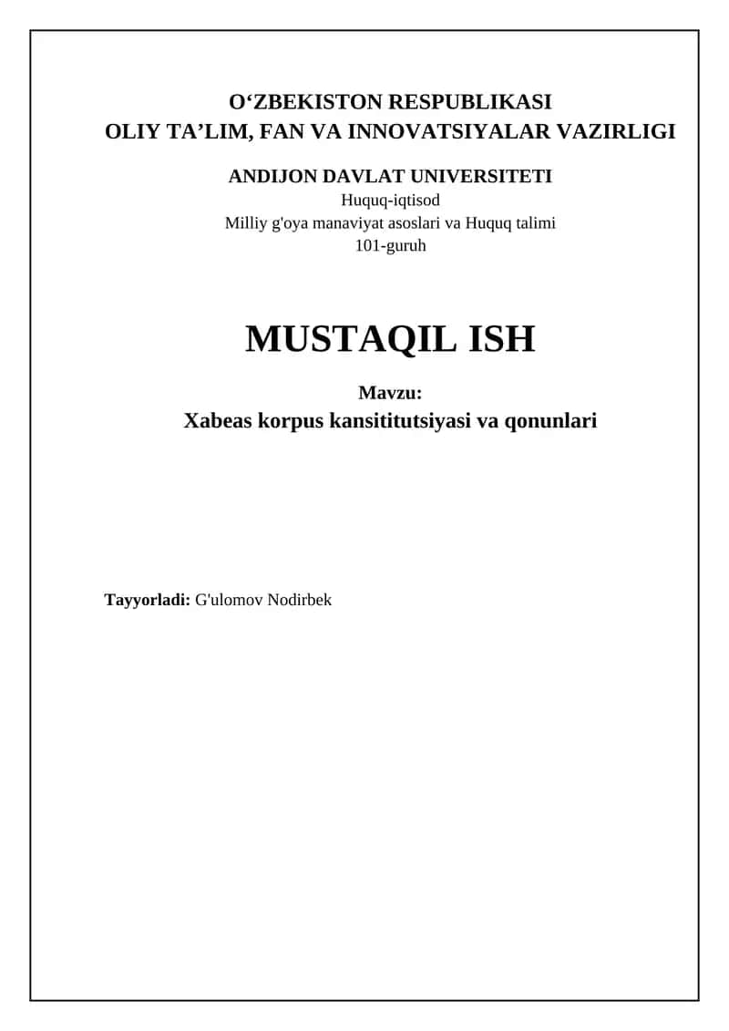Habeas Corpus: Tarix va Konstitutsiyaviy Asoslar