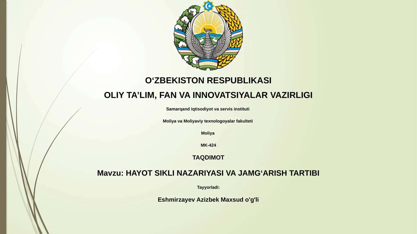 HAYOT SIKLI NAZARIYASI VA JAMG‘ARISH TARTIBI