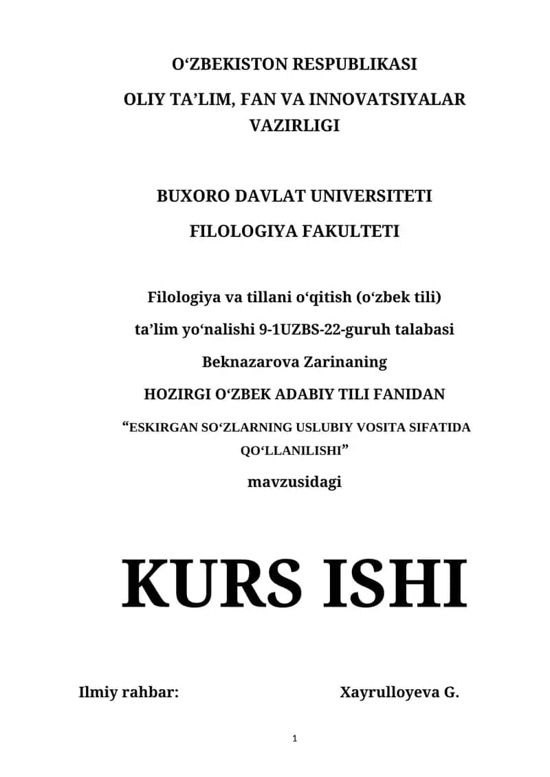 "ESKIRGAN SO‘ZLARNING USLUBIY VOSITA SIFATIDA QO‘LLANILISHI"