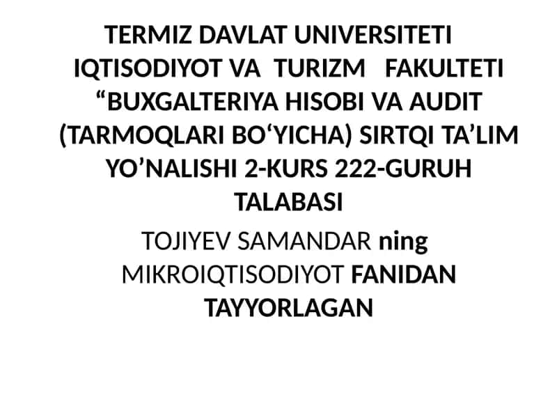 Mikroiqtisodiyot fanidan tayyorlagan Xarid qobiliyati pariteti nazariyasi