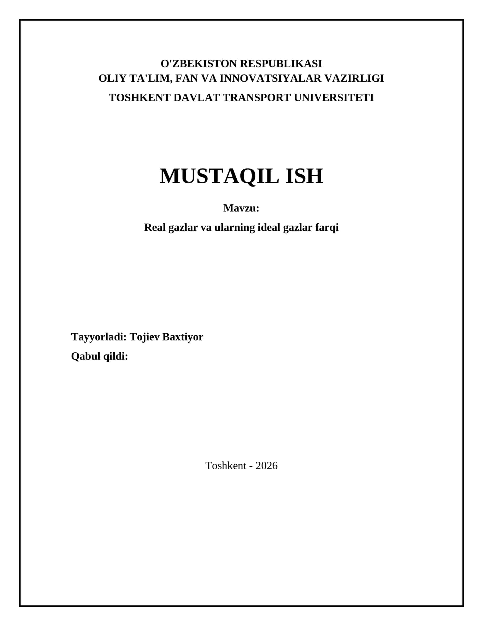 Real gazlar va ularning ideal gazlar farqi
