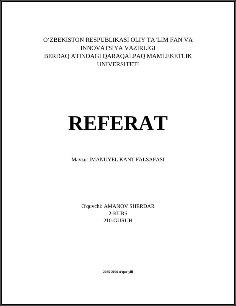 IMANUYEL KANT FALSAFASI