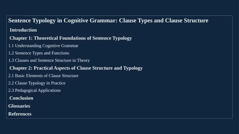 Sentence Typology in Cognitive Grammar: Clause Types and Clause Structure