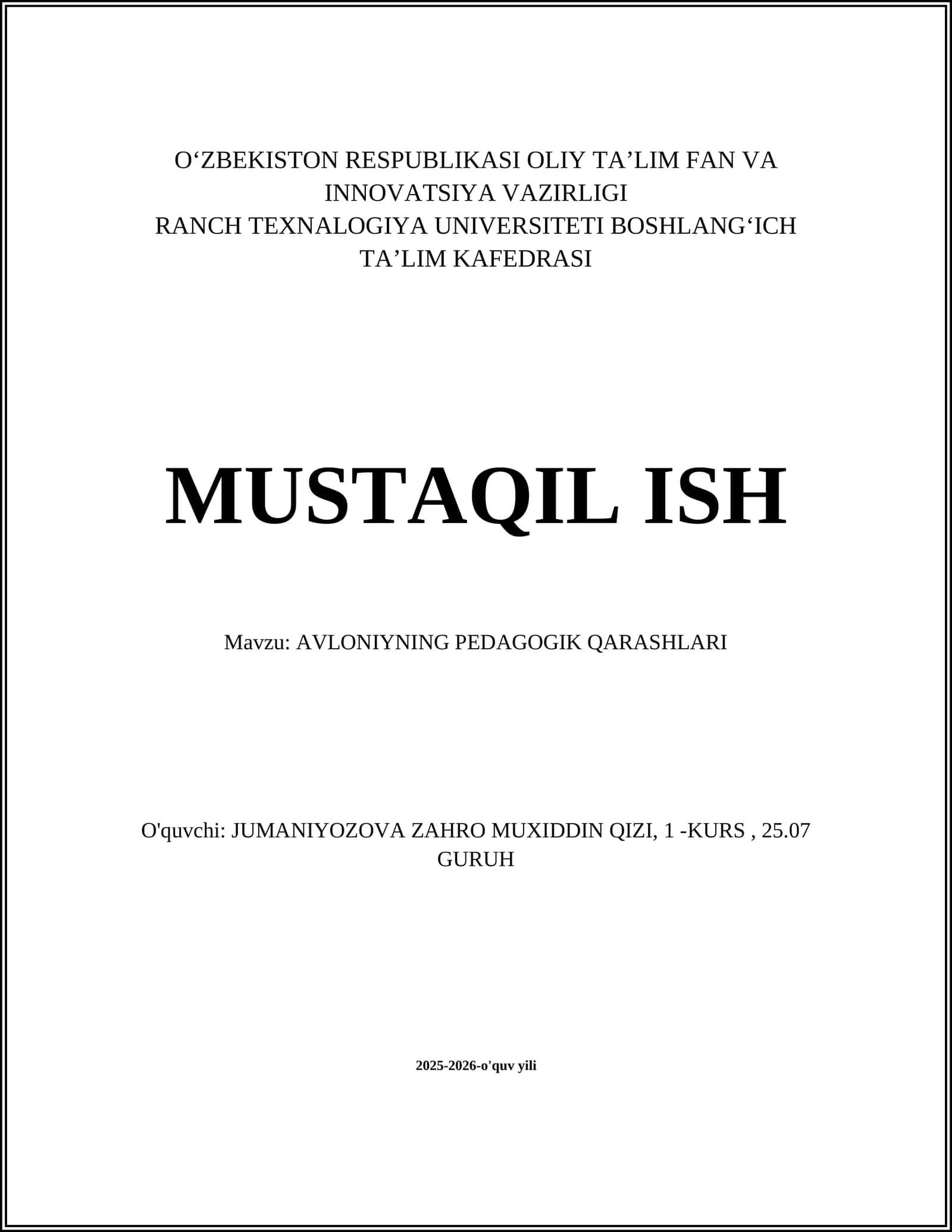 AVLONIYNING PEDAGOGIK QARASHLARI