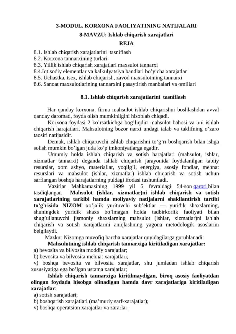 Ishlab chiqarish xarajatlari