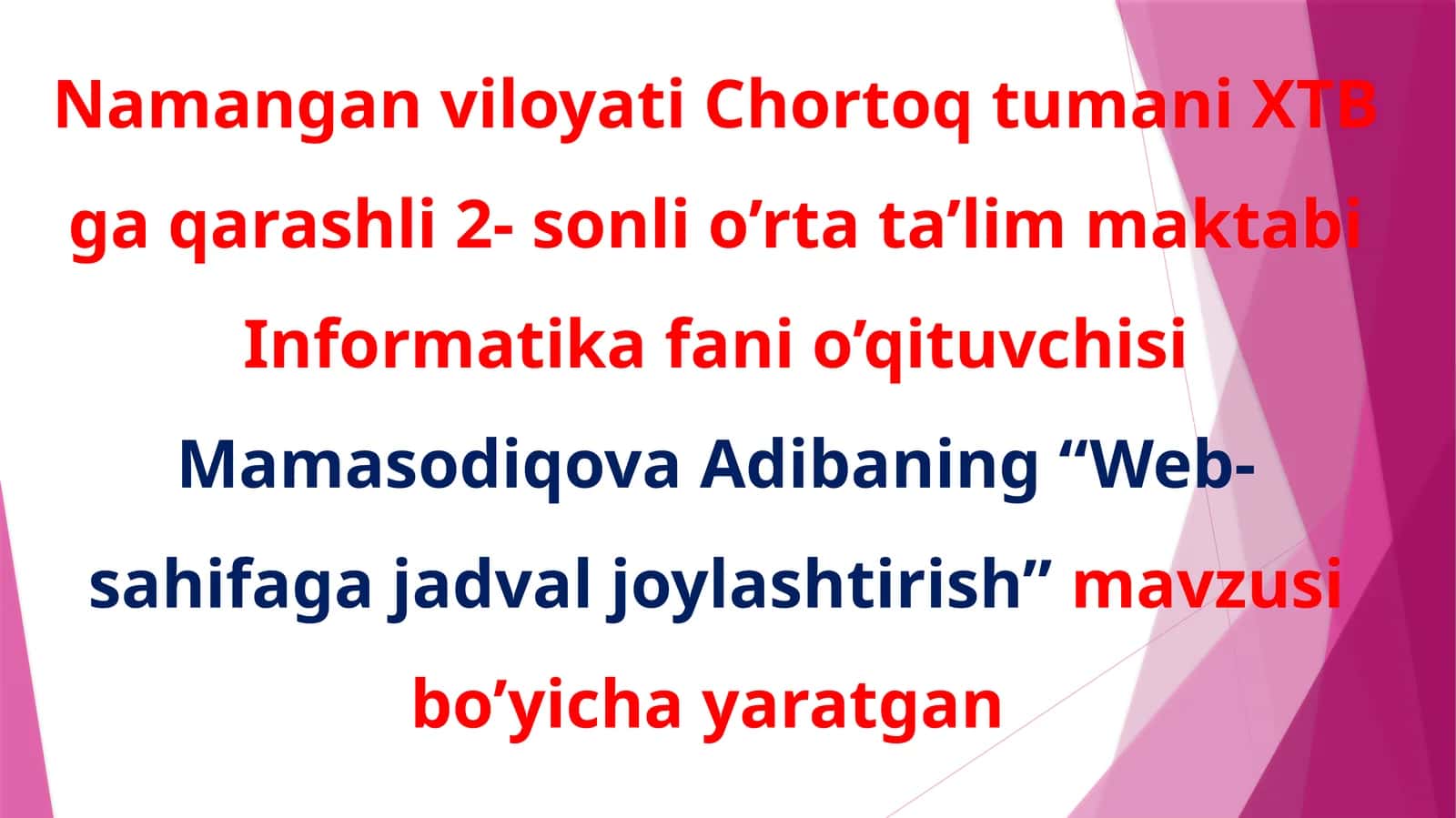 Web-sahifaga jadval joylashtirish