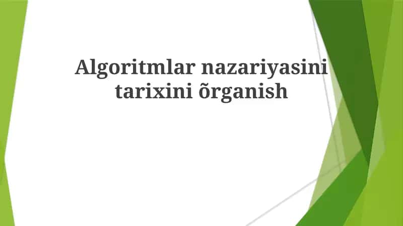 Zamonaviy Algoritmlarni Lohiyalash va Tahlil qilish