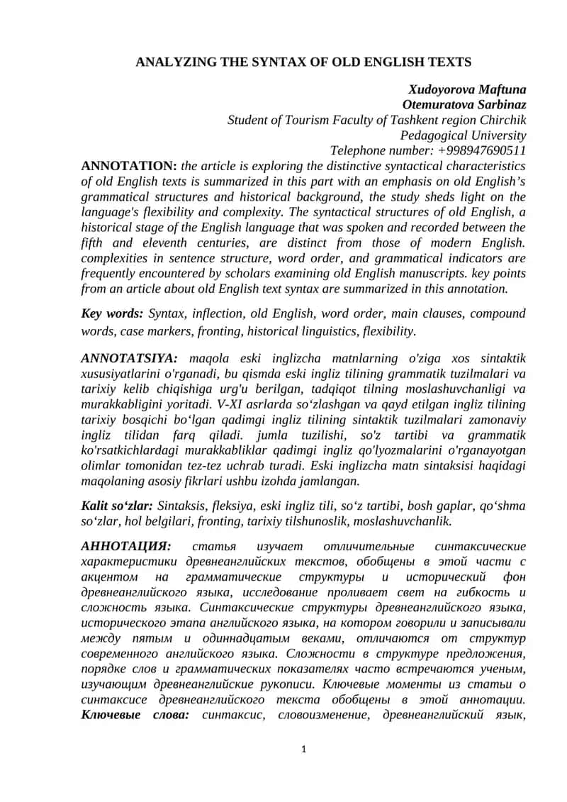 Analyzing syntext