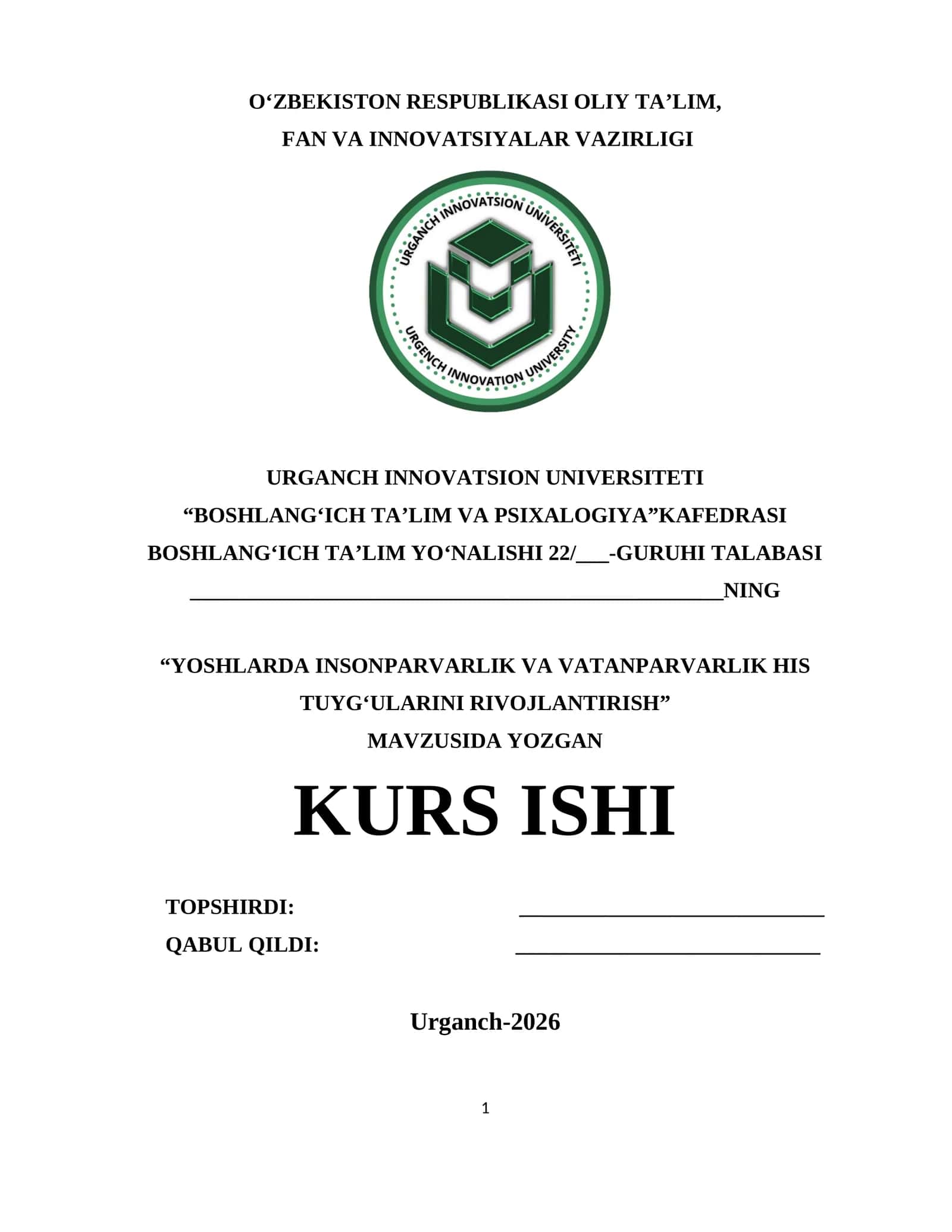 YOSHLARDA INSONPARVARLIK VA VATANPARVARLIK HIS TUYG‘ULARINI RIVOJLANTIRISH