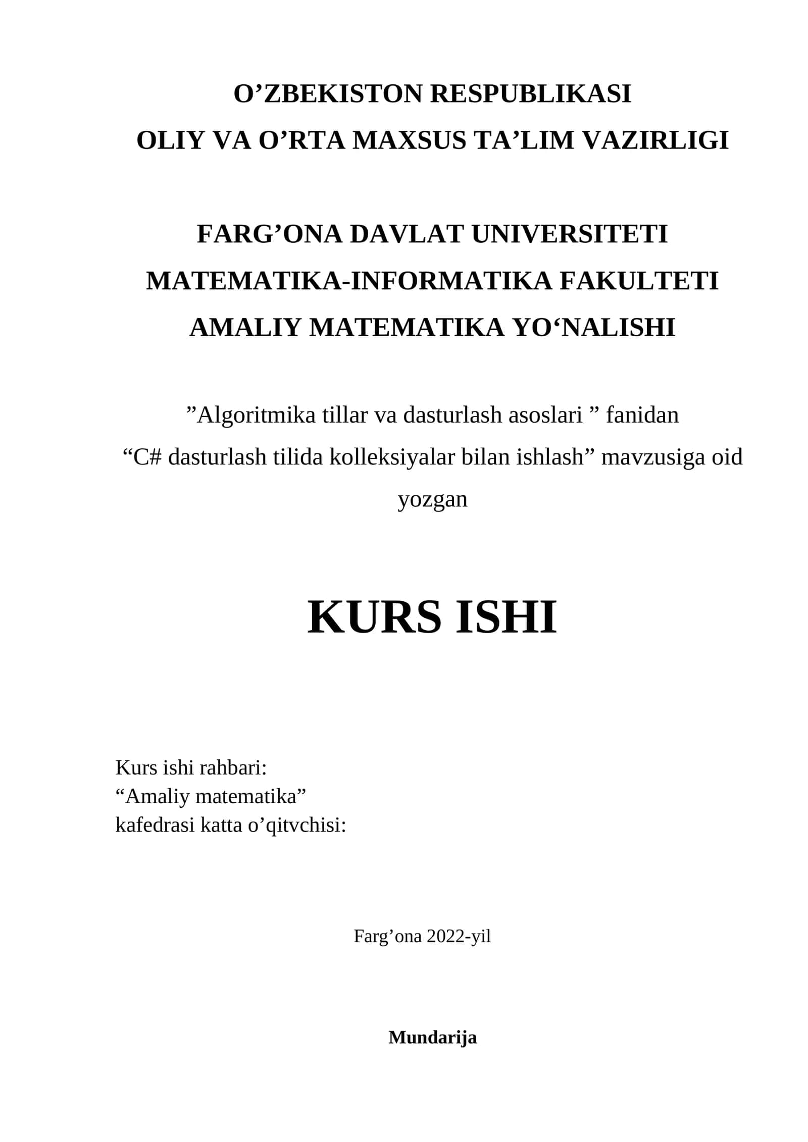 "C# dasturlash tilida kolleksiyalar bilan ishlash"
