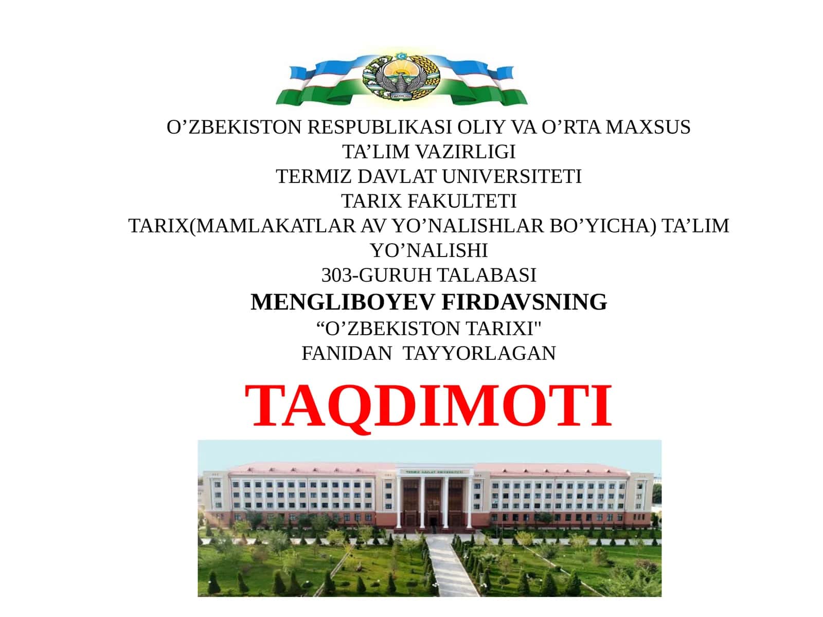 "O’ZBEKISTONTARIXI" TAQDIMOTI