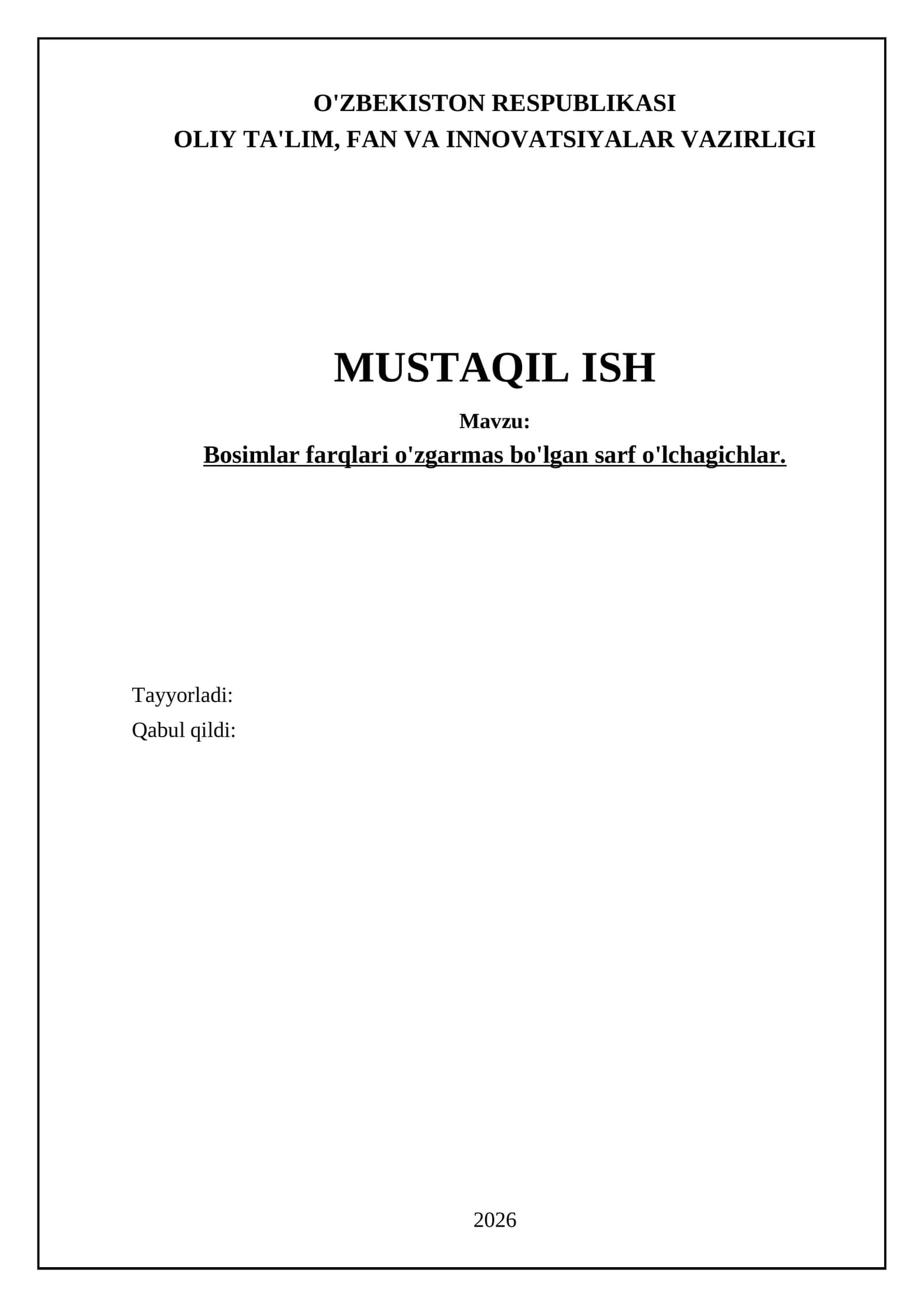 Bosimlar farqlari o'zgarmas bo'lgan sarf o'lchagichlar
