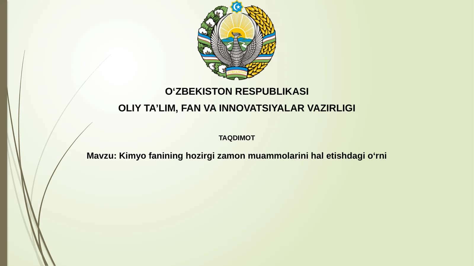 Kimyofanining hozirgizamon muammolarini hal etishdagi oʻrni