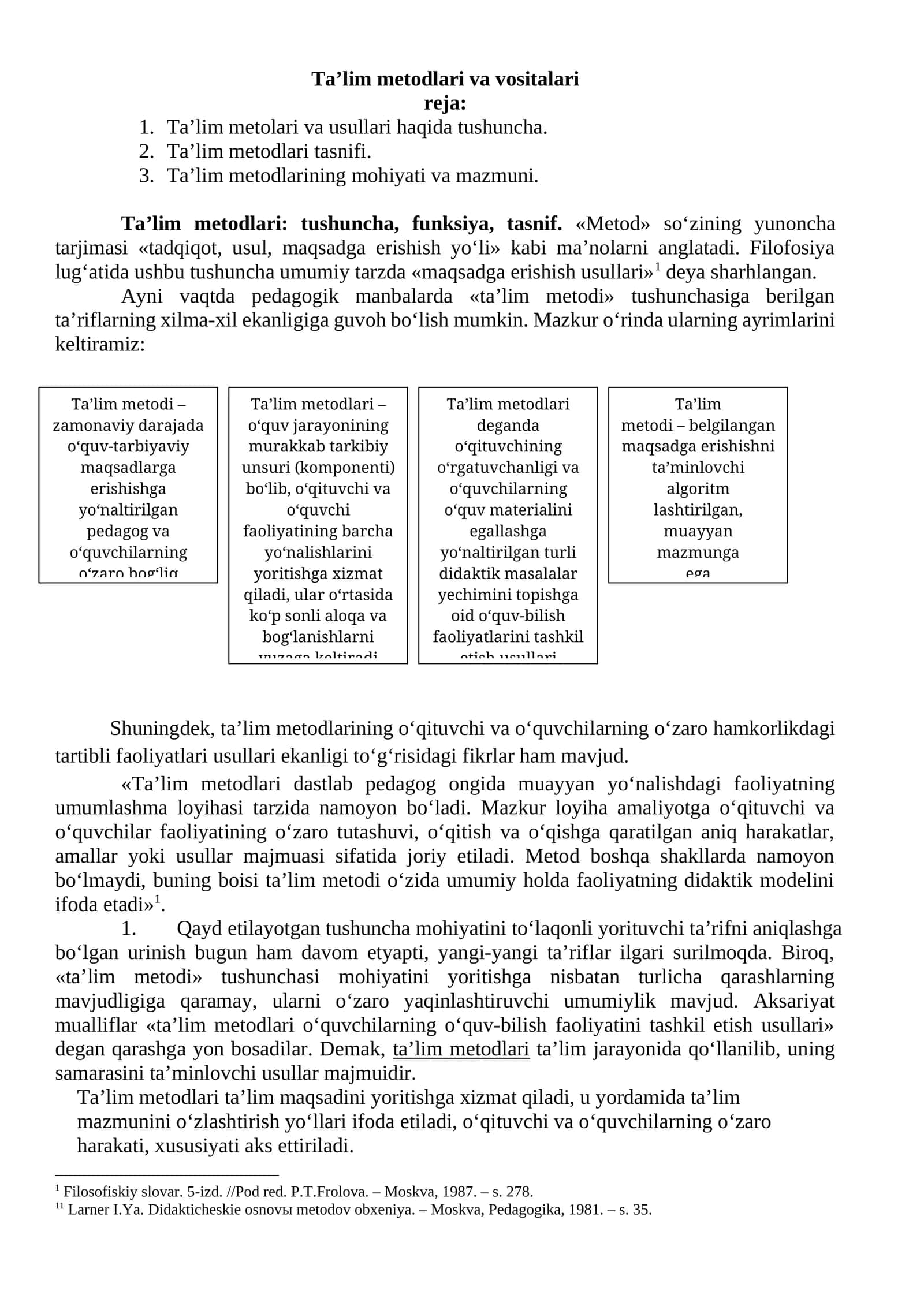 Ta’lim metodlari va vositalari