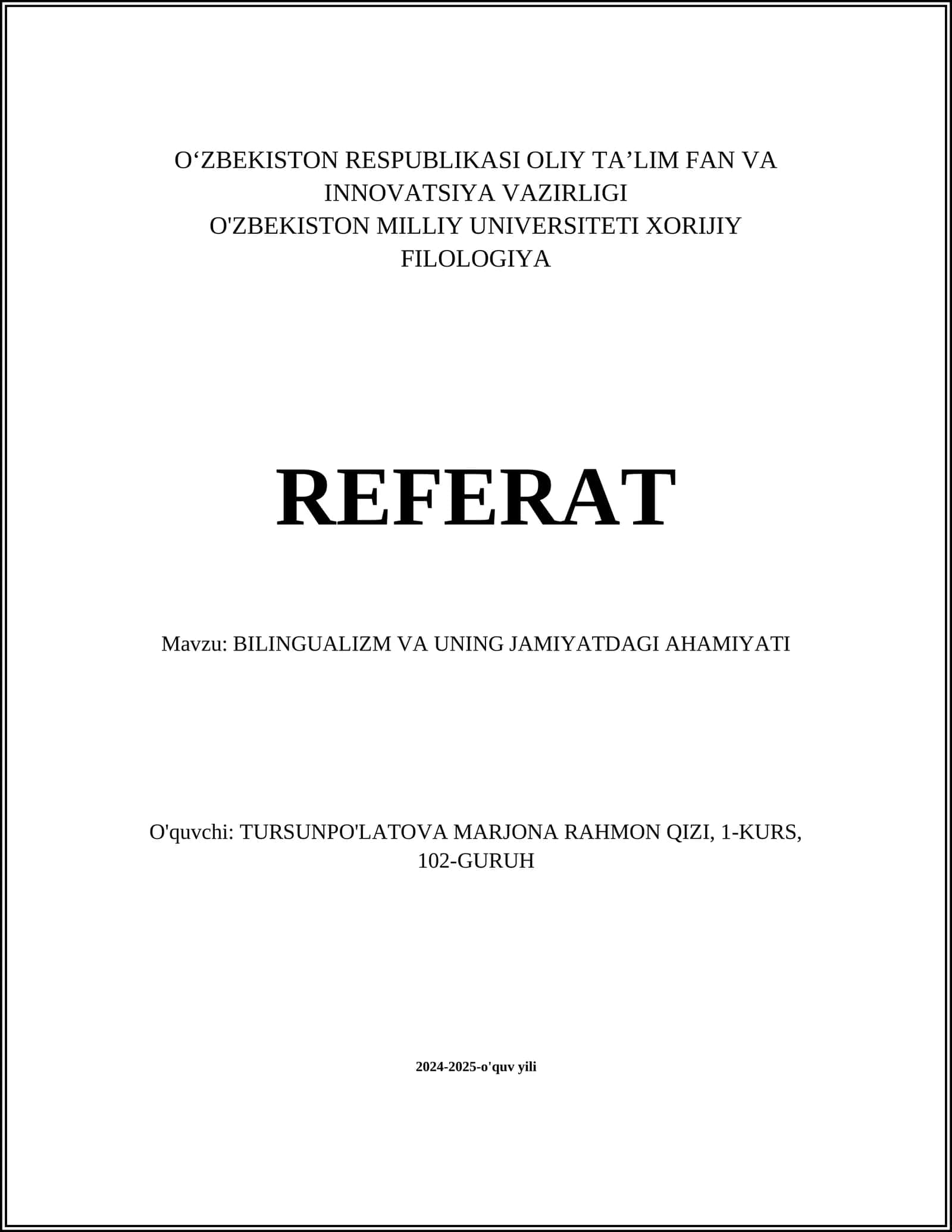 BILINGUALIZM VA UNING JAMIYATDAGI AHAMIYATI