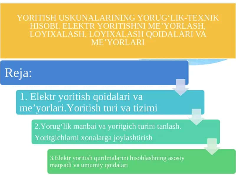 YORITISHUSKUNALARINING YORUG‘LIK-TEXNIK HISOBI