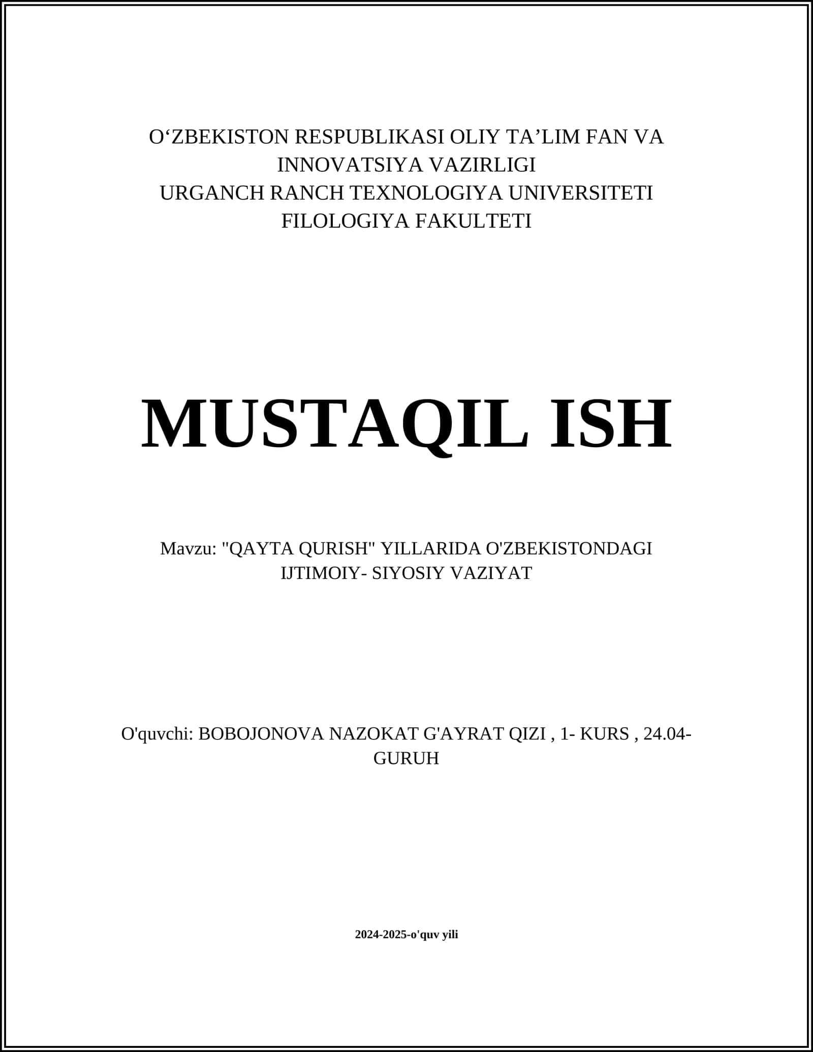 QAYTA QURISH