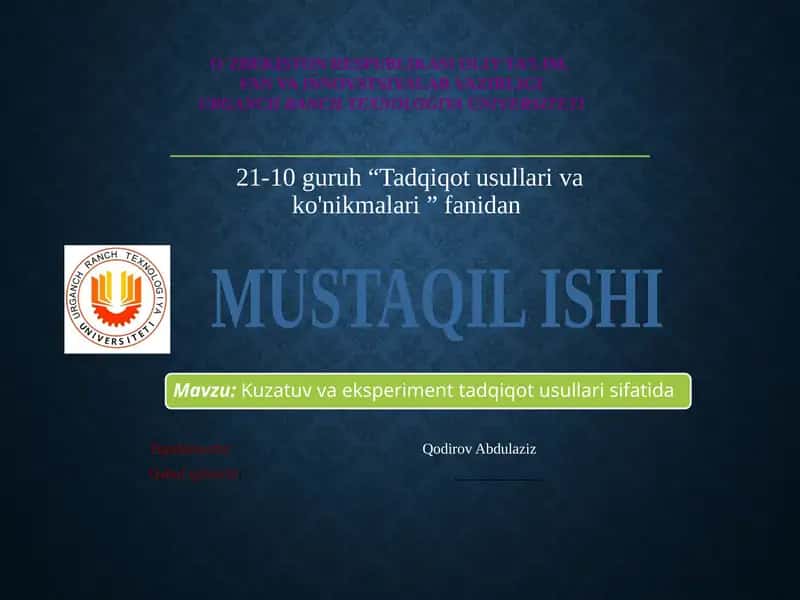 Kuzatuv va eksperiment tadqiqot usullari sifatida