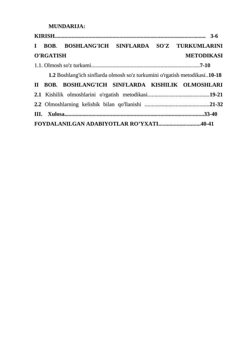 Boshlang'ich sinflarda so'z turkumlarini o'rgatish metodikasi