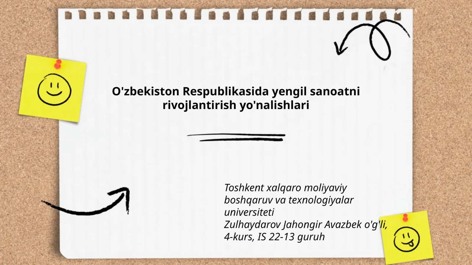 O'zbekiston Respublikasida yengil sanoatni rivojlantirish yo'nalishlari