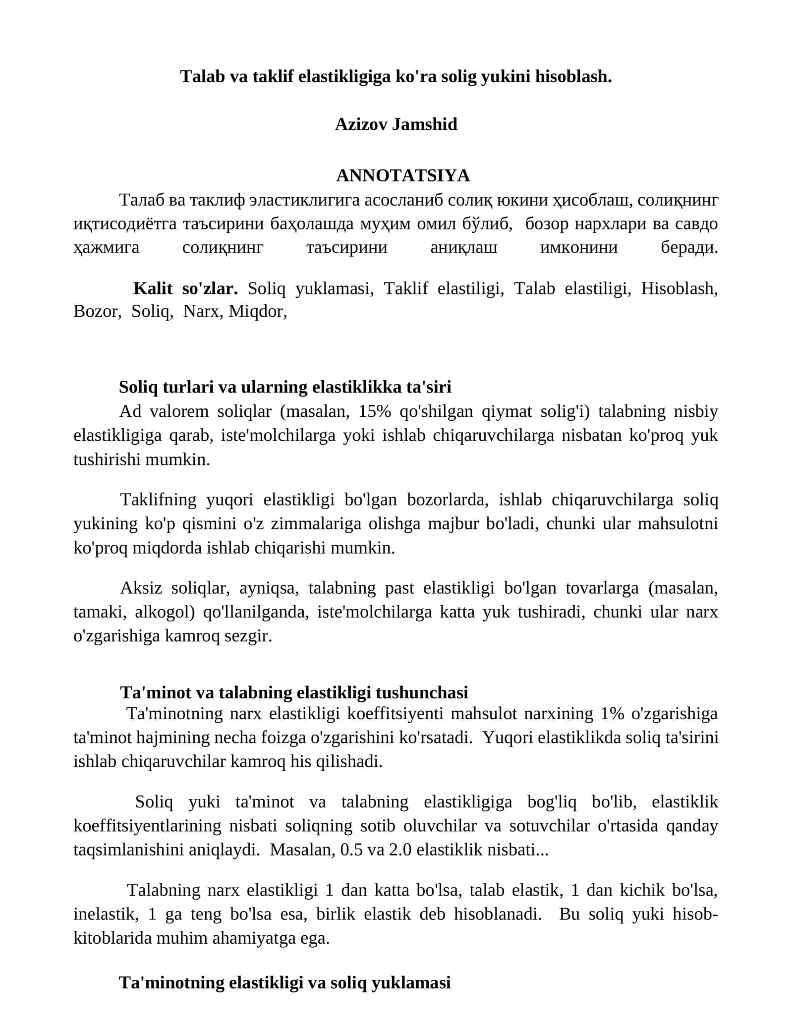 Soliq yukini hisoblash