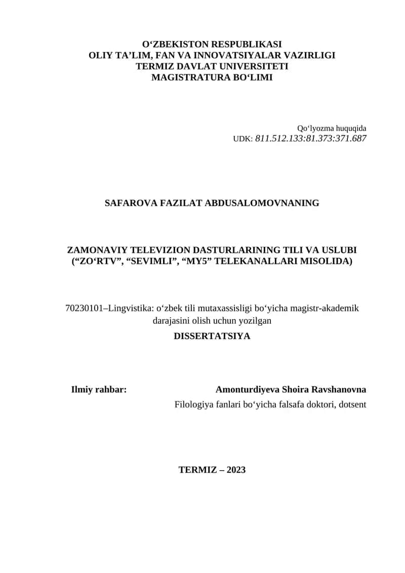 Zamonoaviy televizion dasturlarining til va uslubi
