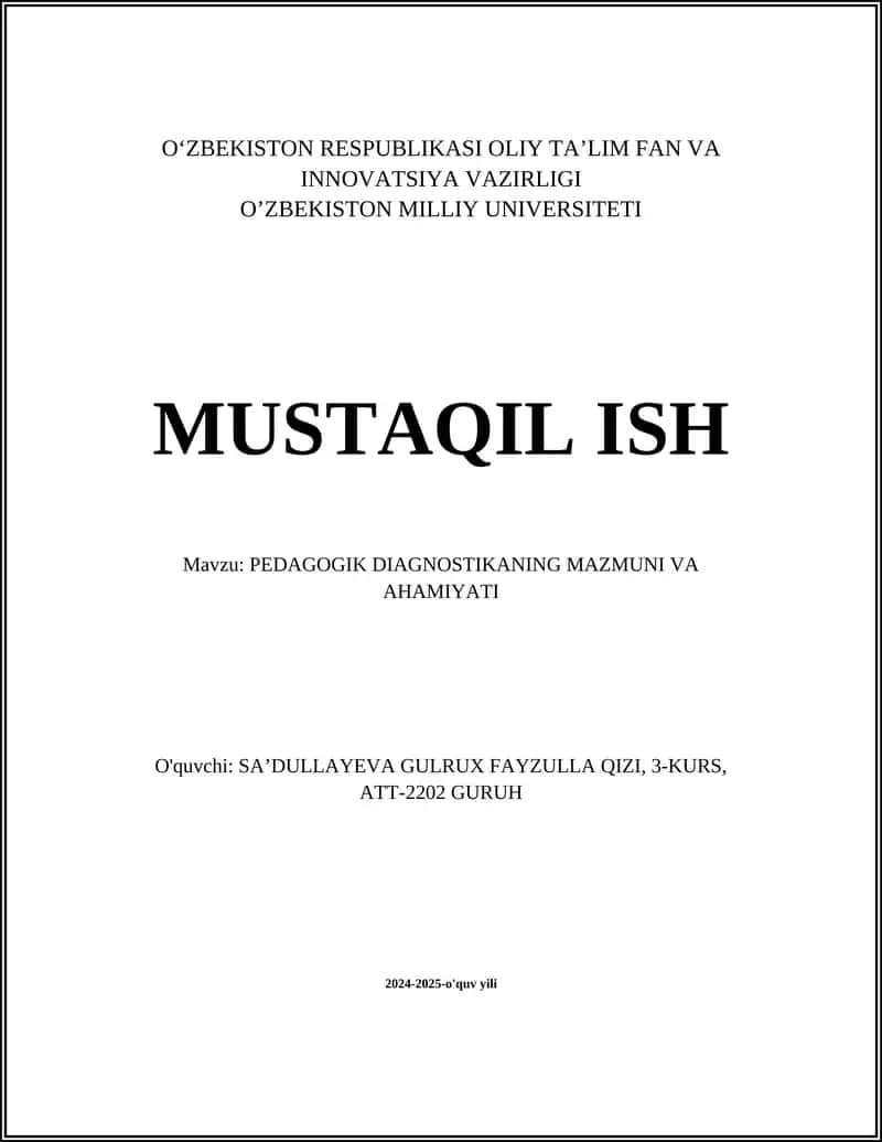 PEDAGOGIK DIAGNOSTIKANING MAZMUNI VA AHAMIYATI