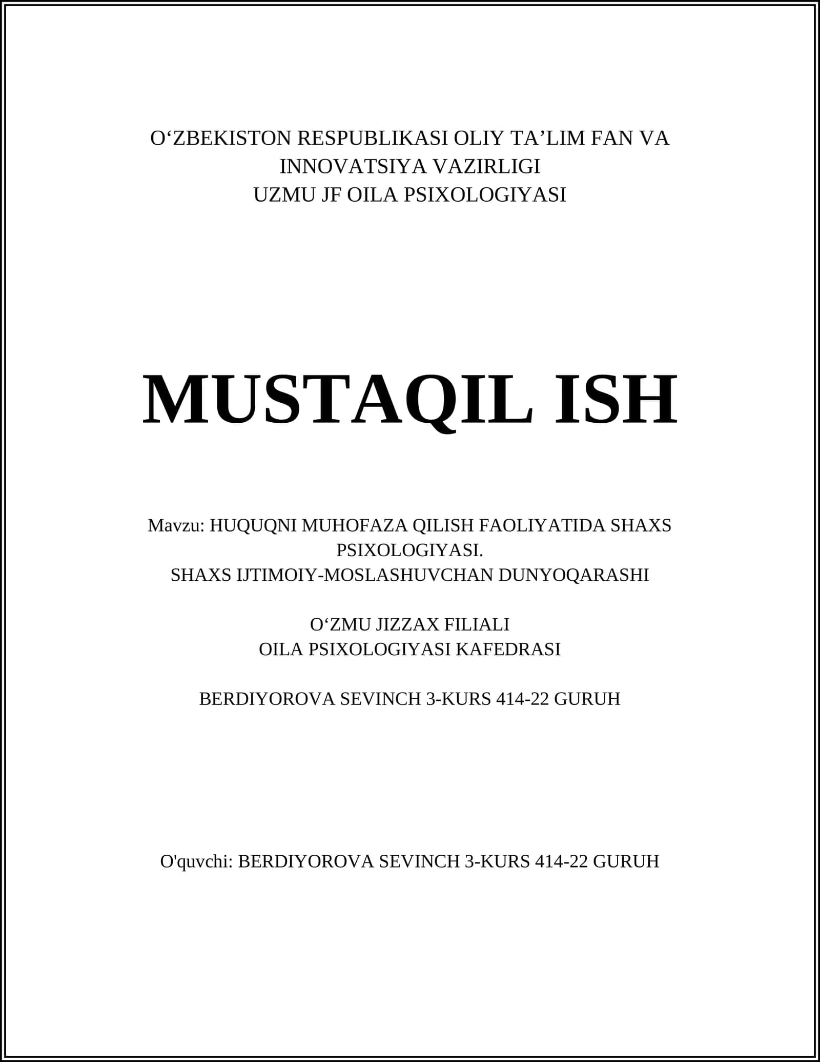 HUQUQNI MUHOFAZA QILISH FAOLIYATIDA SHAXS PSIXOLOGIYASI