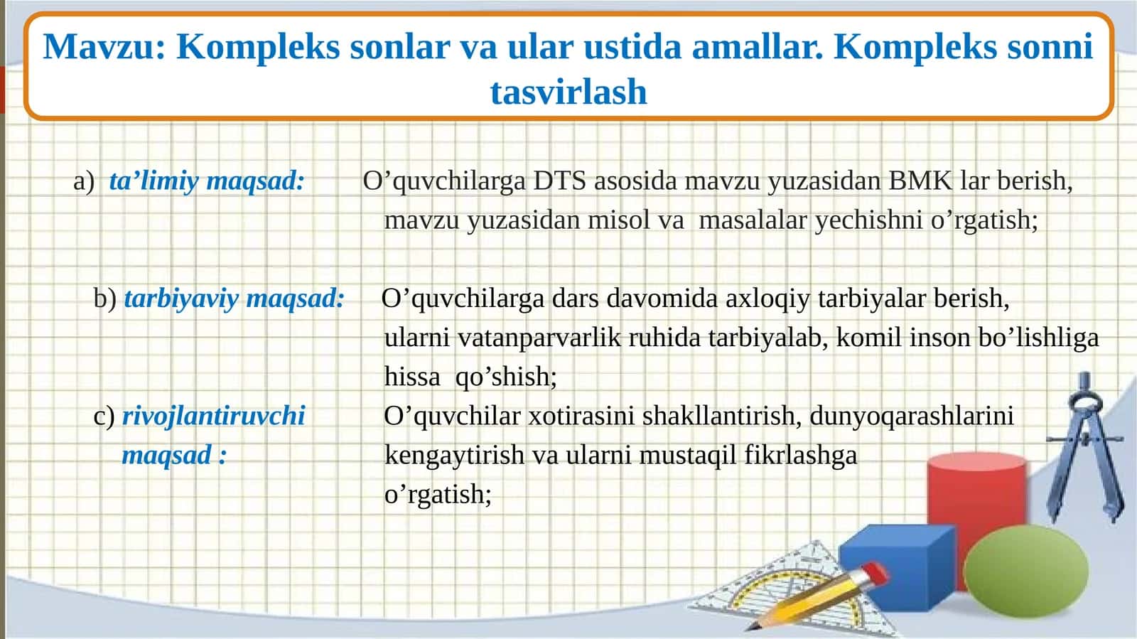 Komplekssonlar va ular ustida amallar.Komplekssonni tasvirlash