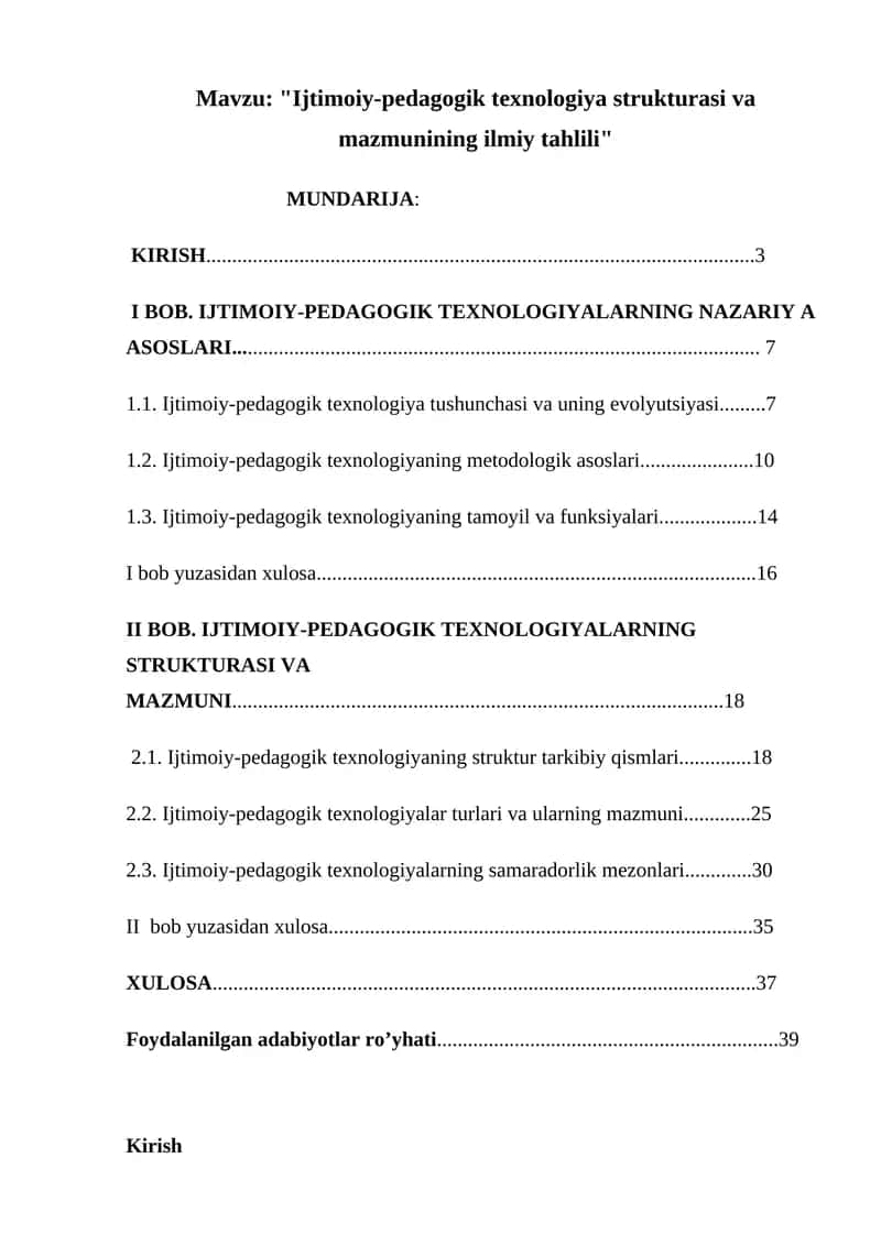 Ijtimoiy-pedagogik texnologiya strukturasi va mazmunining ilmiy tahlili