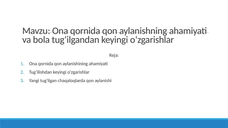 Ona qornida qon aylanishi va uning ahamiyati