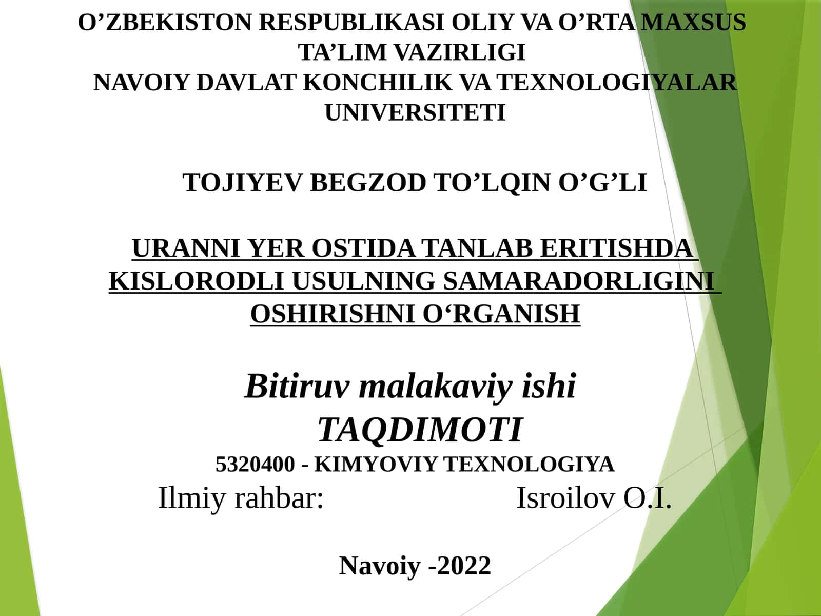 Uzluksiz kislorodli usulni o'shirish