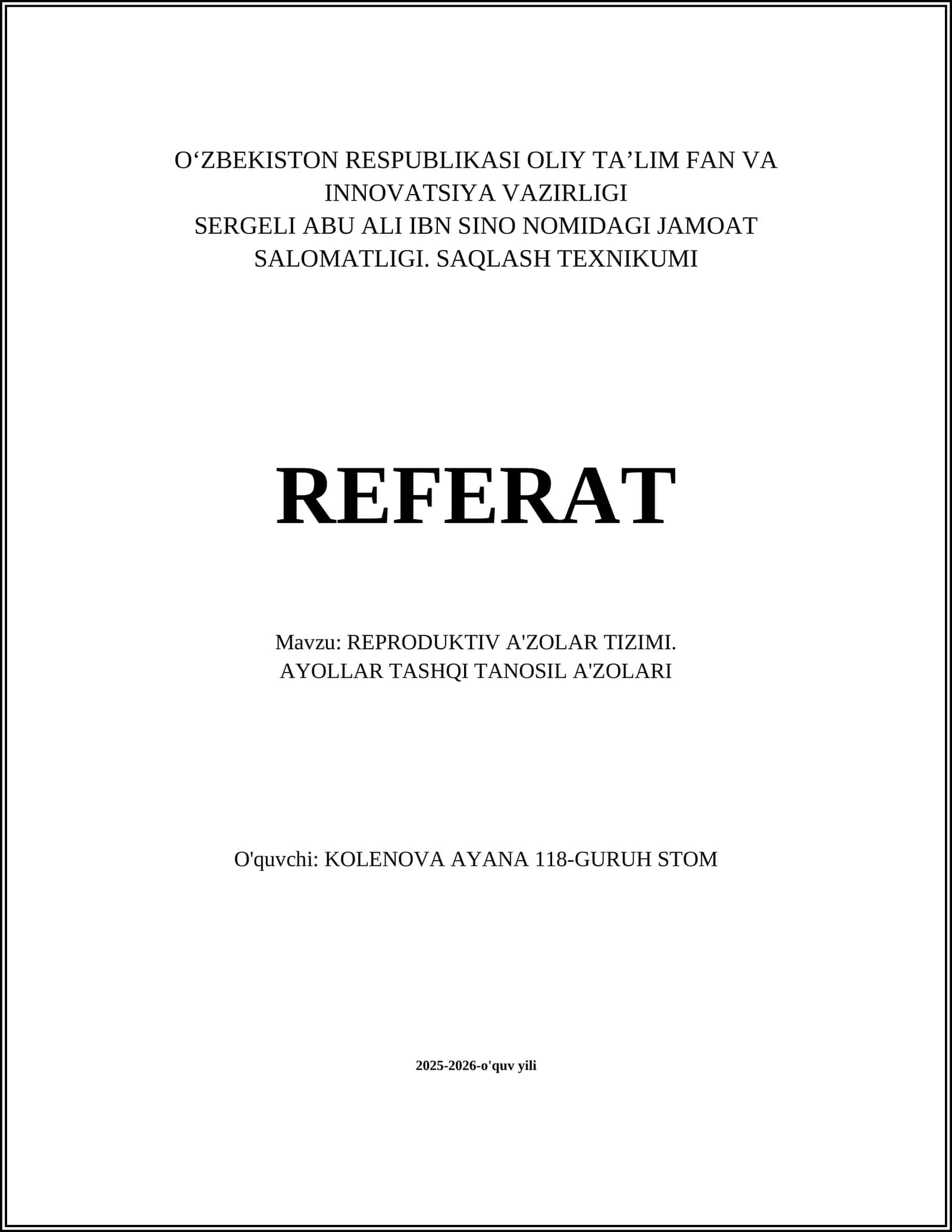 REPRODUKTIV A'ZOLAR TIZIMI