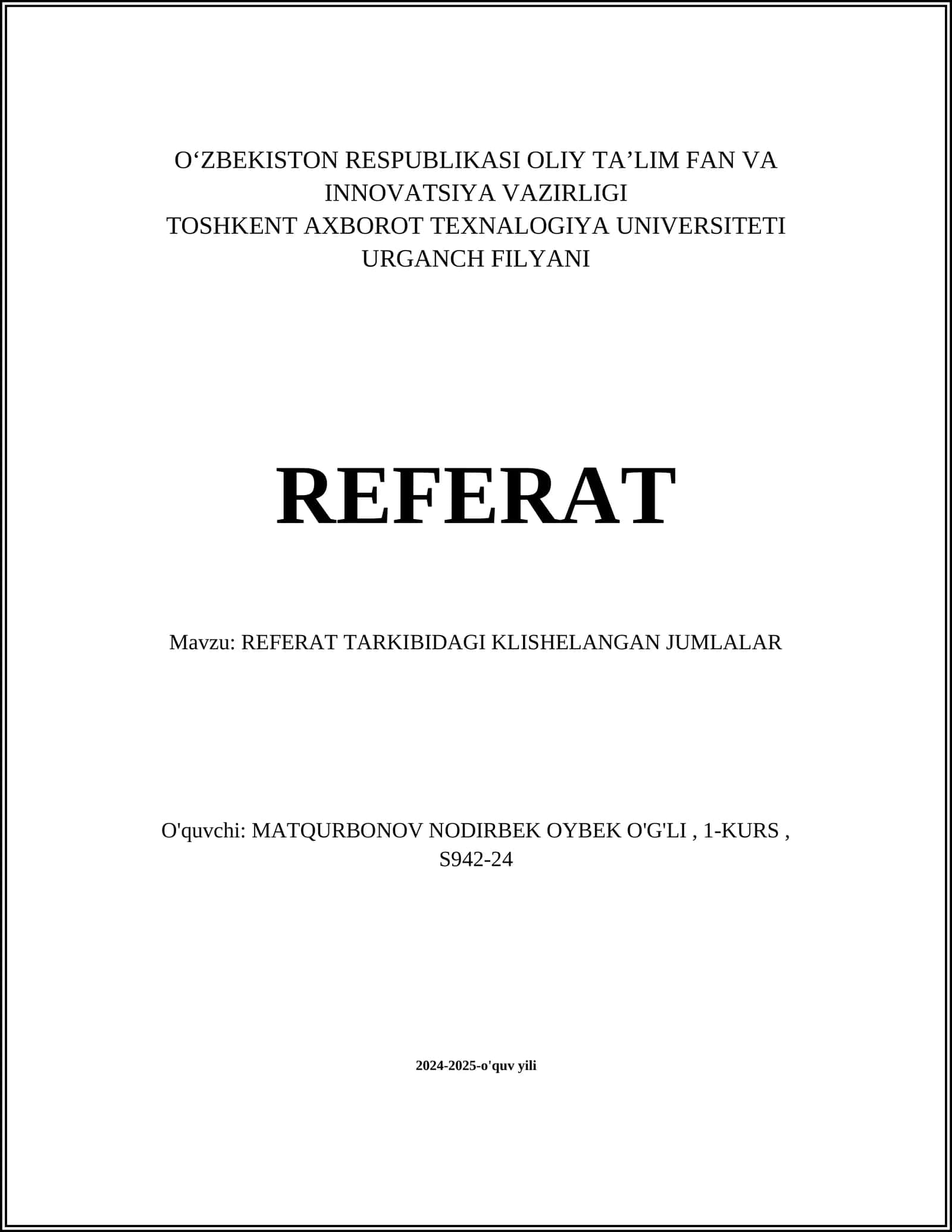 REFERAT TARKIBIDAGI KLISHELANGAN JUMLALAR