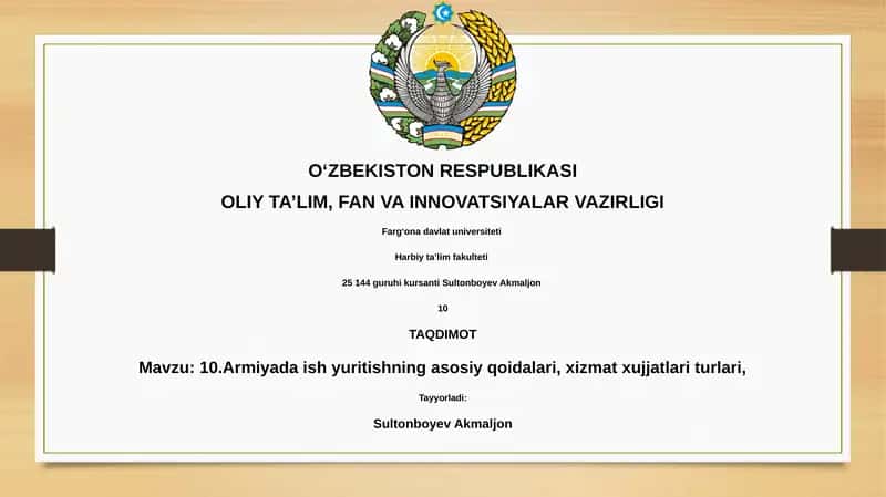 Armiyada ish yuritishning asosiy qoidalari