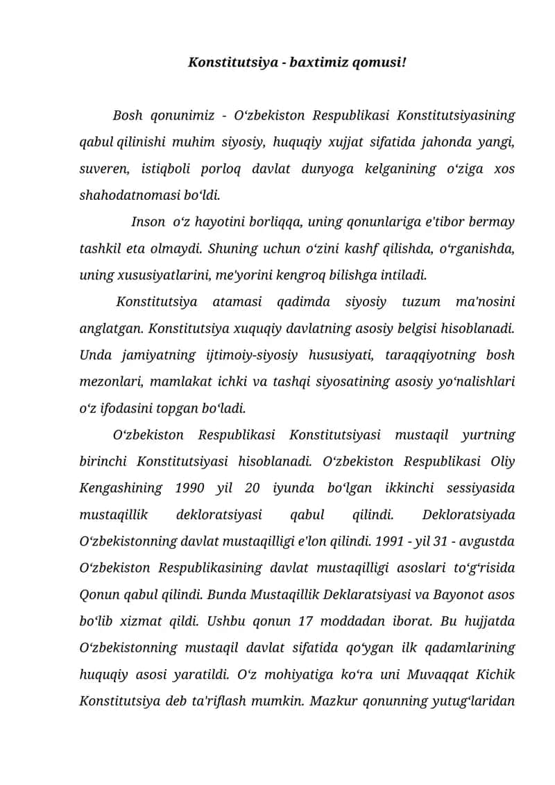 Konstitutsiya - baxtimiz qomusi!