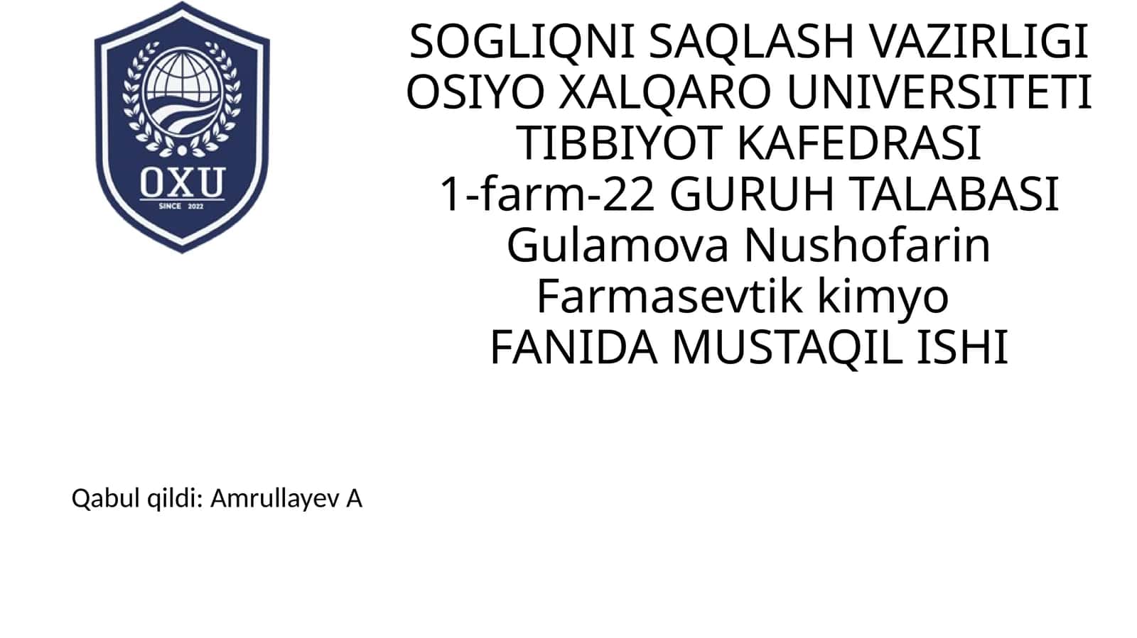 Xinolin Guruh Preparatlar Tahlili