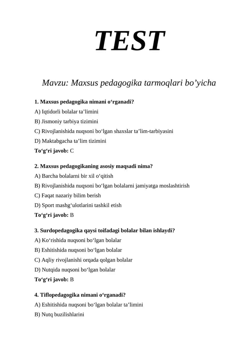 Maxsus pedagogika tarmoqlari