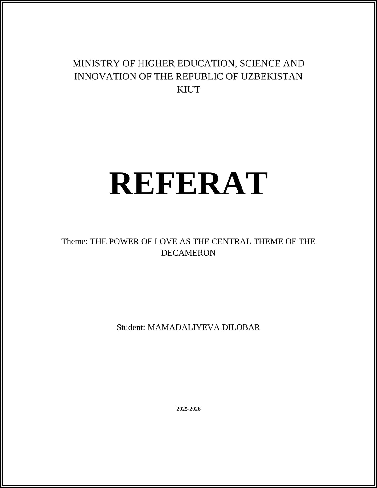 THE POWER OF LOVE AS THE CENTRAL THEME OF THE DECAMERON
