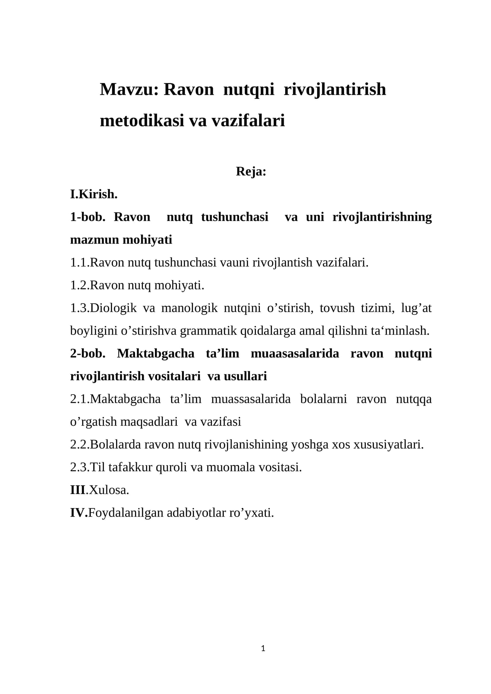 Ravon nutqni rivojlantirish metodikasi va vazifalari