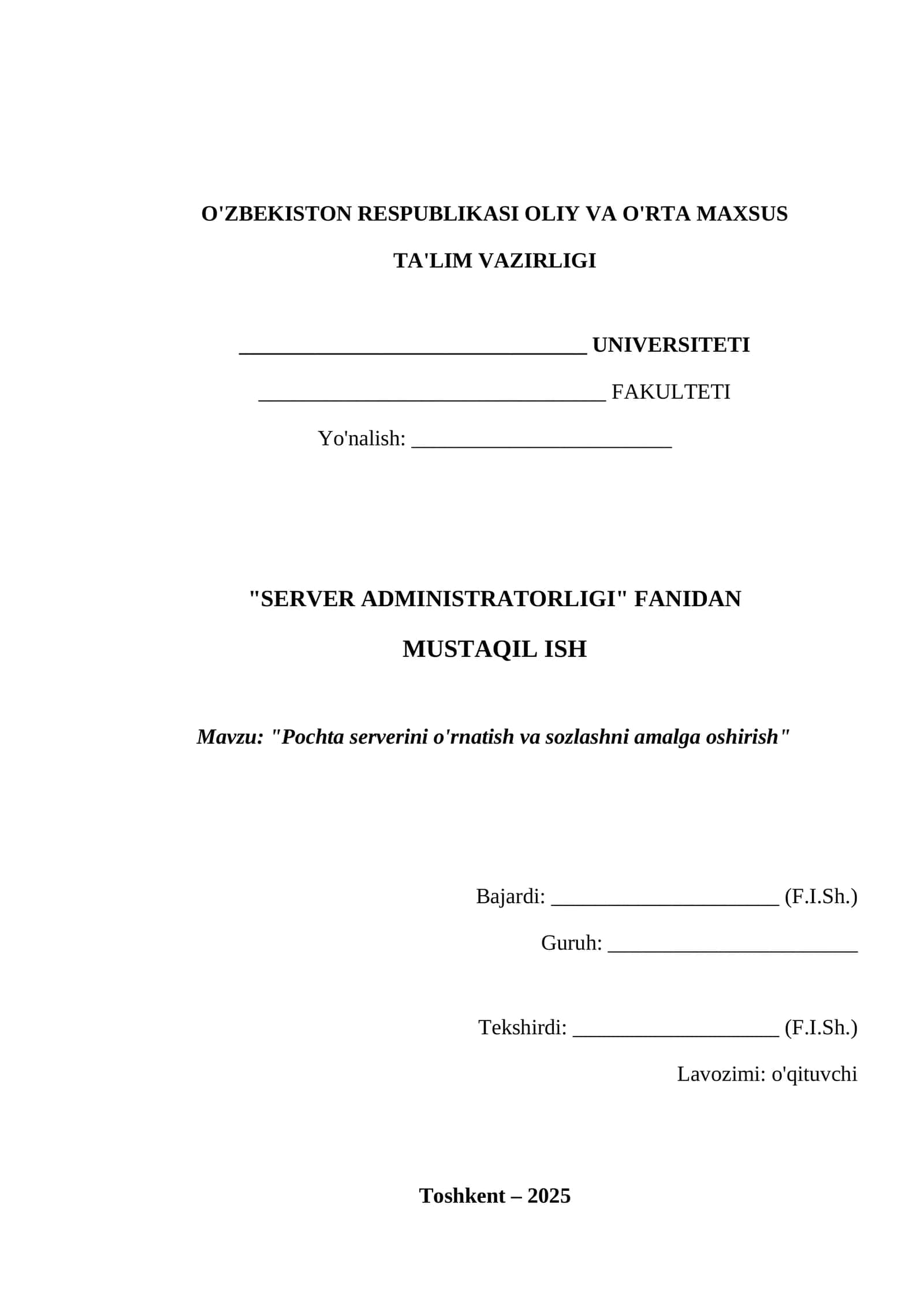 Pochta serverini o‘rnatish va sozlashni amalga oshirish
