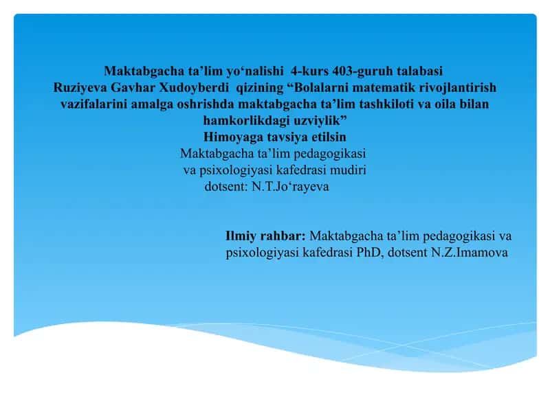 Bolalarni matematik rivojlantirish vazifalarini amalga oshirish